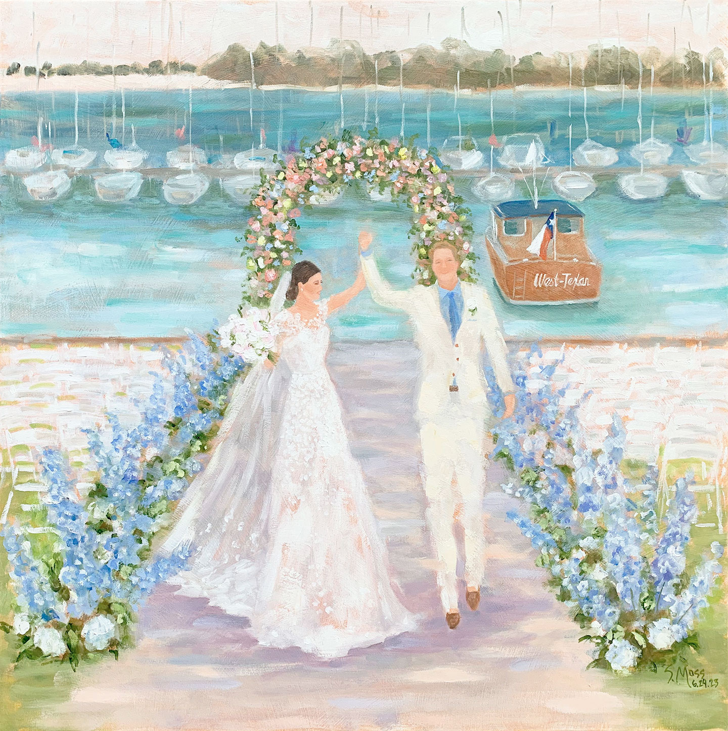 Live Event Wedding Painting, Fort Worth Boat Club by Susan Moss Cooper