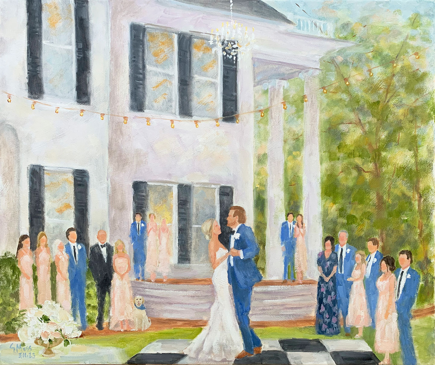 Live Event Wedding Painting of the First Dance by Dallas Artist Susan Moss Cooper.  Georgetown, Texas