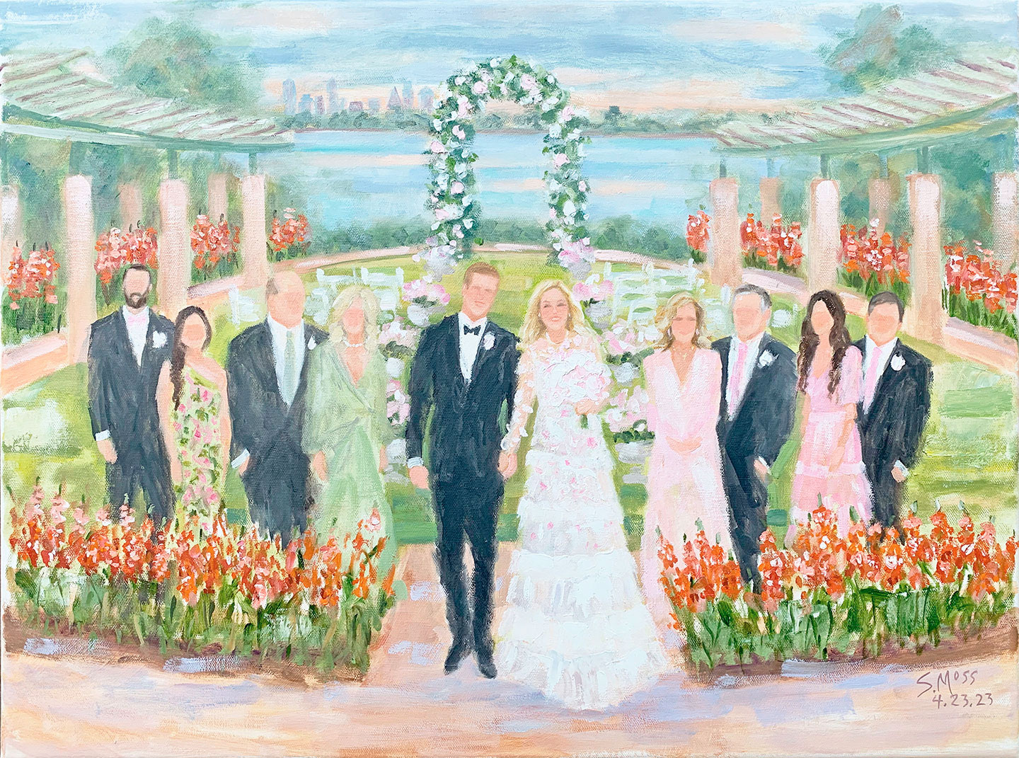 Wedding Ceremony Painting at Dallas Arbortetum, by Susan Moss Cooper