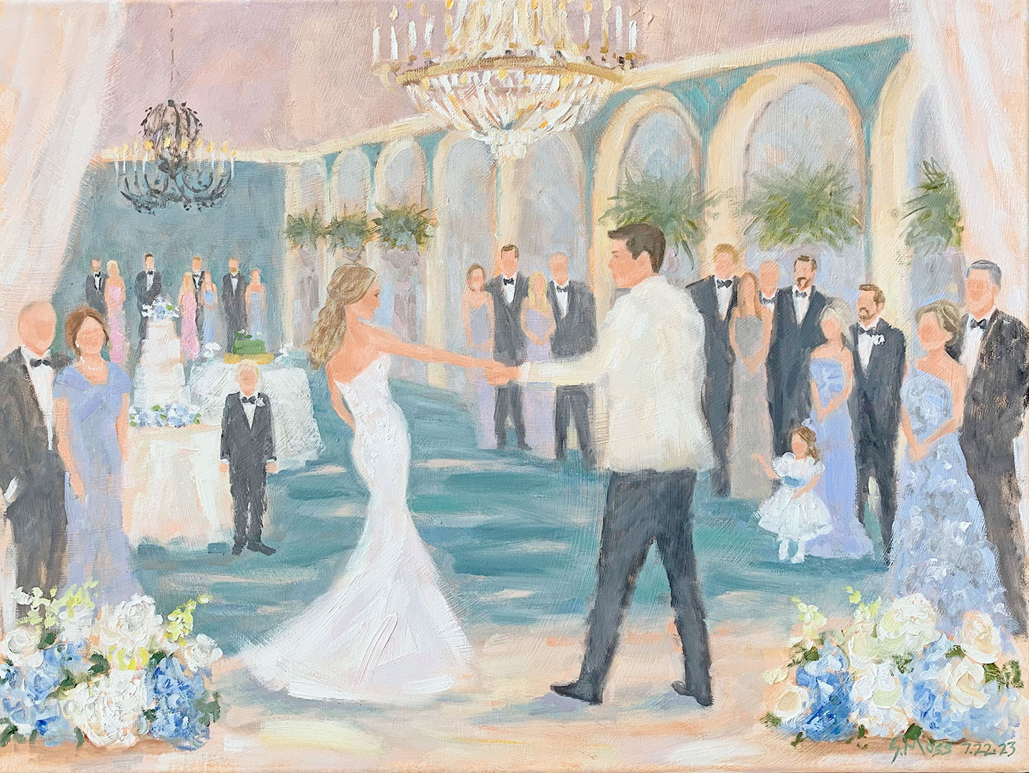 Wedding Painting in oil of first dance at Fort Worth Club reception by Dallas artist Susan Moss Cooper