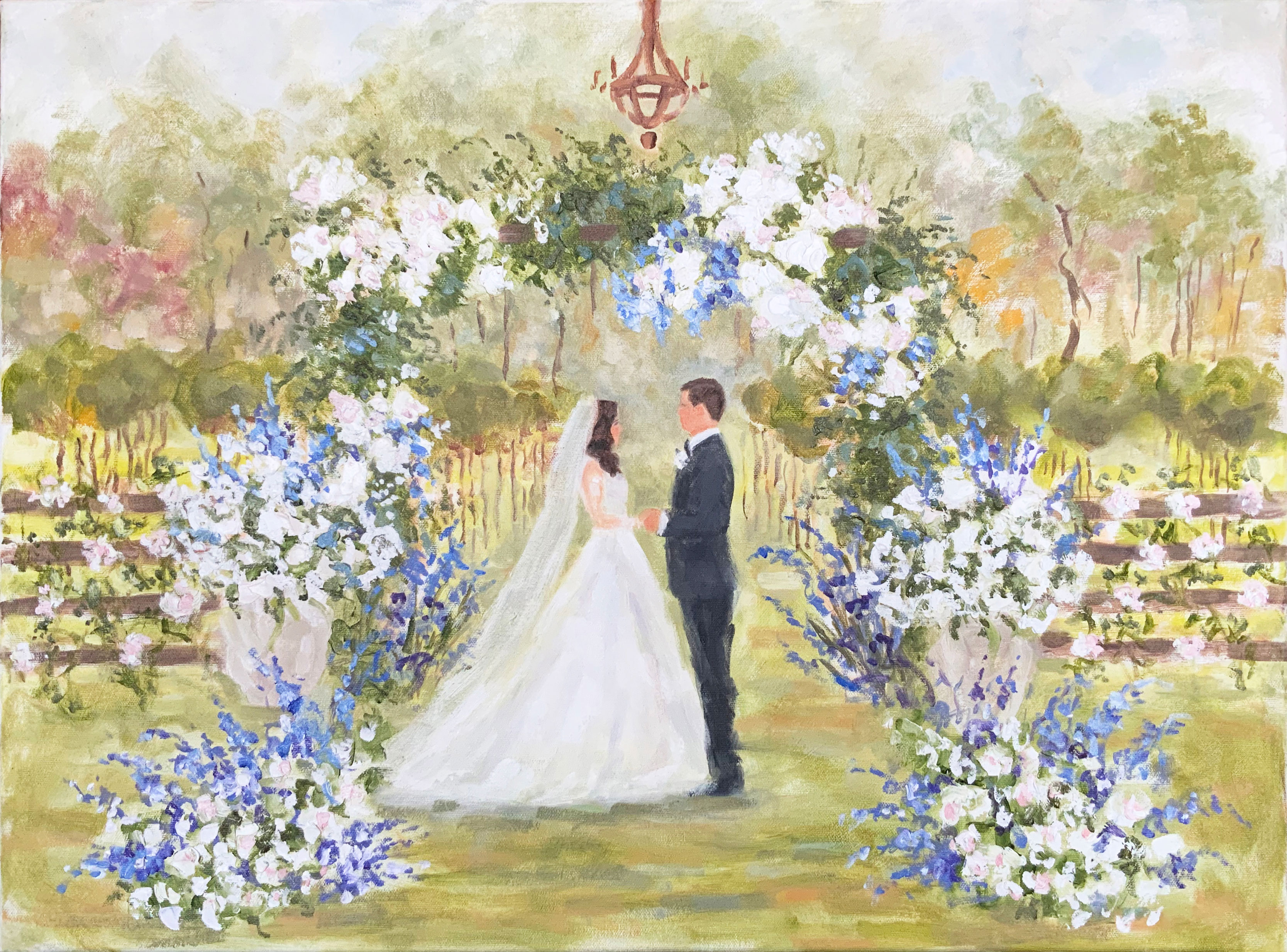 Wedding Ceremony live painting in family's vinyard by Susan Moss Cooper