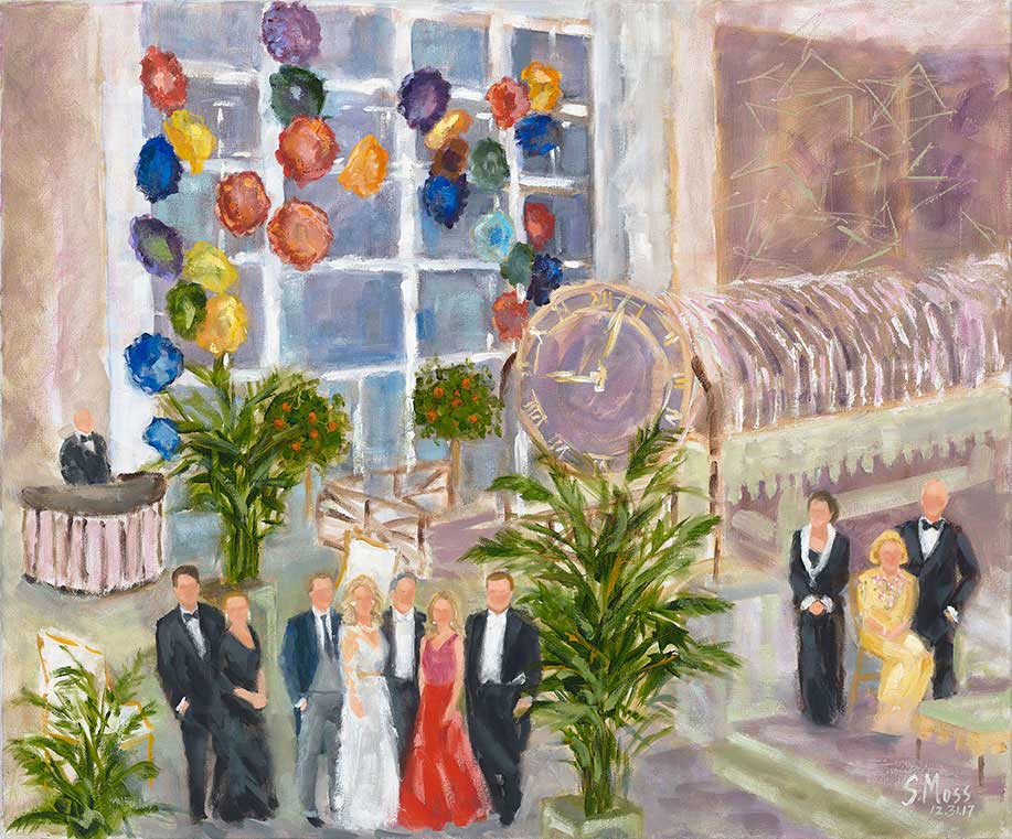 Live Event Painting at Dallas Museum of Art by Susan Moss Cooper Susan Moss Cooper, debutante ball, Dallas Museum of Art, Perot family, artist signature S. Moss, live event painting, Texas