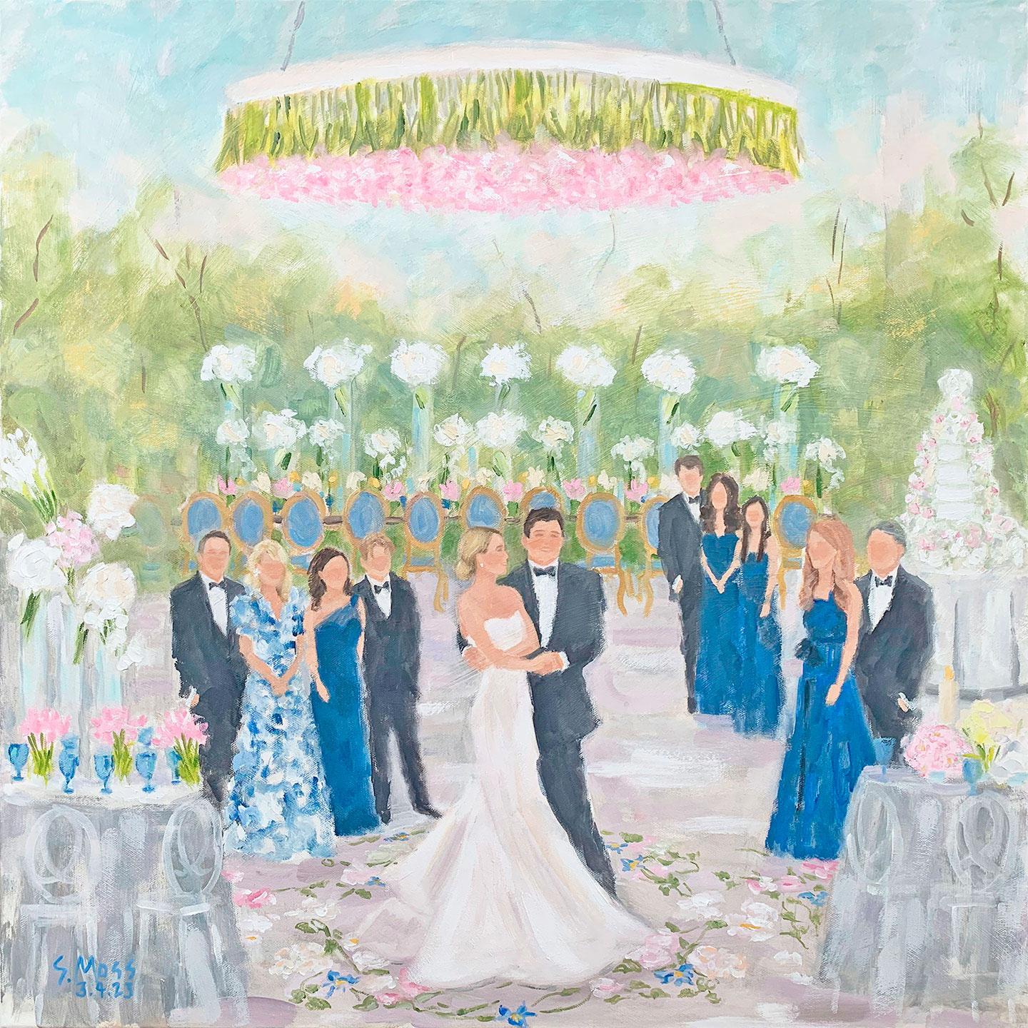 Live Event Wedding Painting of First Dance, by Dallas Artist Susan Moss Cooper at Arlington Hall in Dallas, Texas
