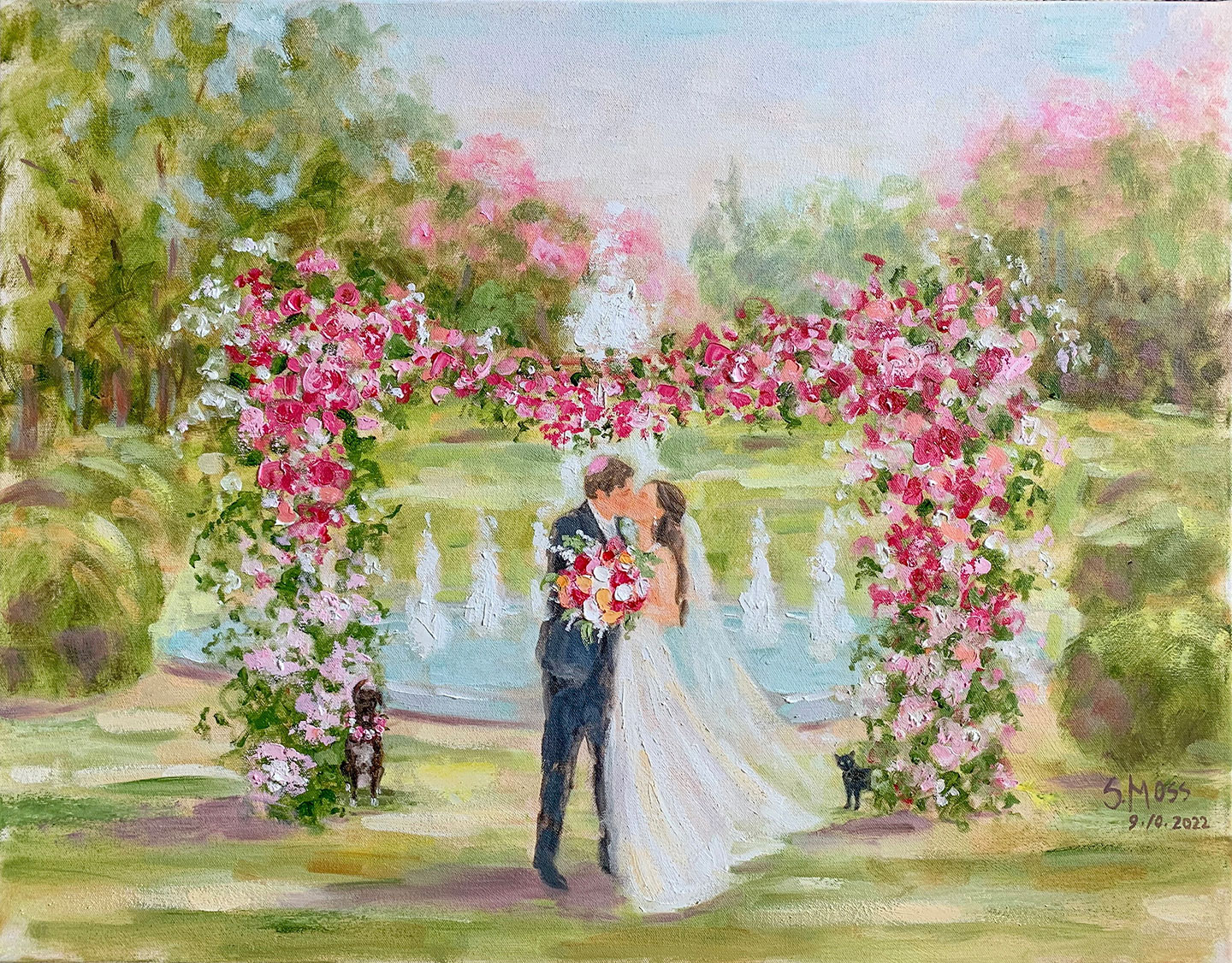 Painting of Jewish wedding ceremony at Texas Discovery Gardens, Dallas Texas by artist Susan Moss Cooper