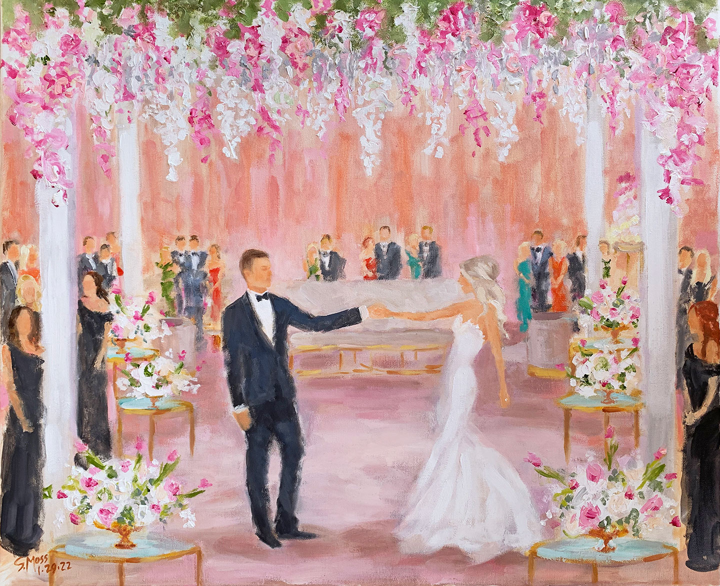 First Dance painting at Wedding Reception.  The Joule, Dallas, Texas by Susan Moss Cooper