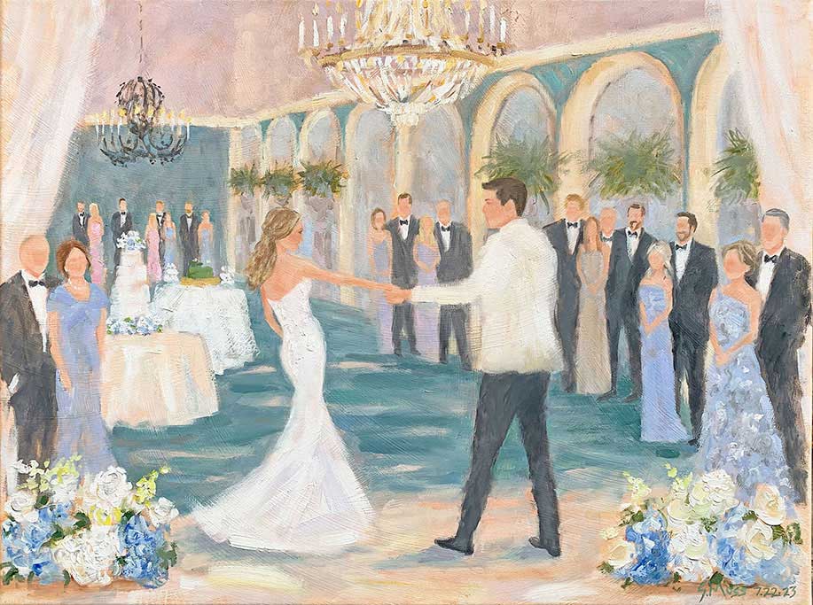 Painting of First Dance at Wedding Reception Wedding Painting in oil of first dance at historic Fort Worth Club reception by Dallas artist Susan Moss Cooper