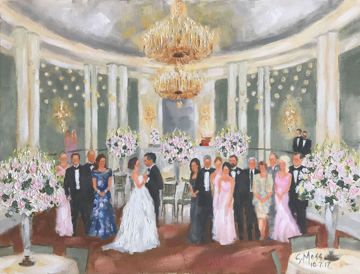 Live event luxury wedding painting in oil, first dance at Houston Country Club by Susan Moss Cooper