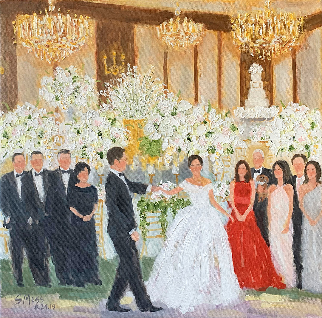 Susan Moss Cooper, Live Event Wedding Painting, Dallas, Texas, Dallas Country Club, artist signature S. Moss